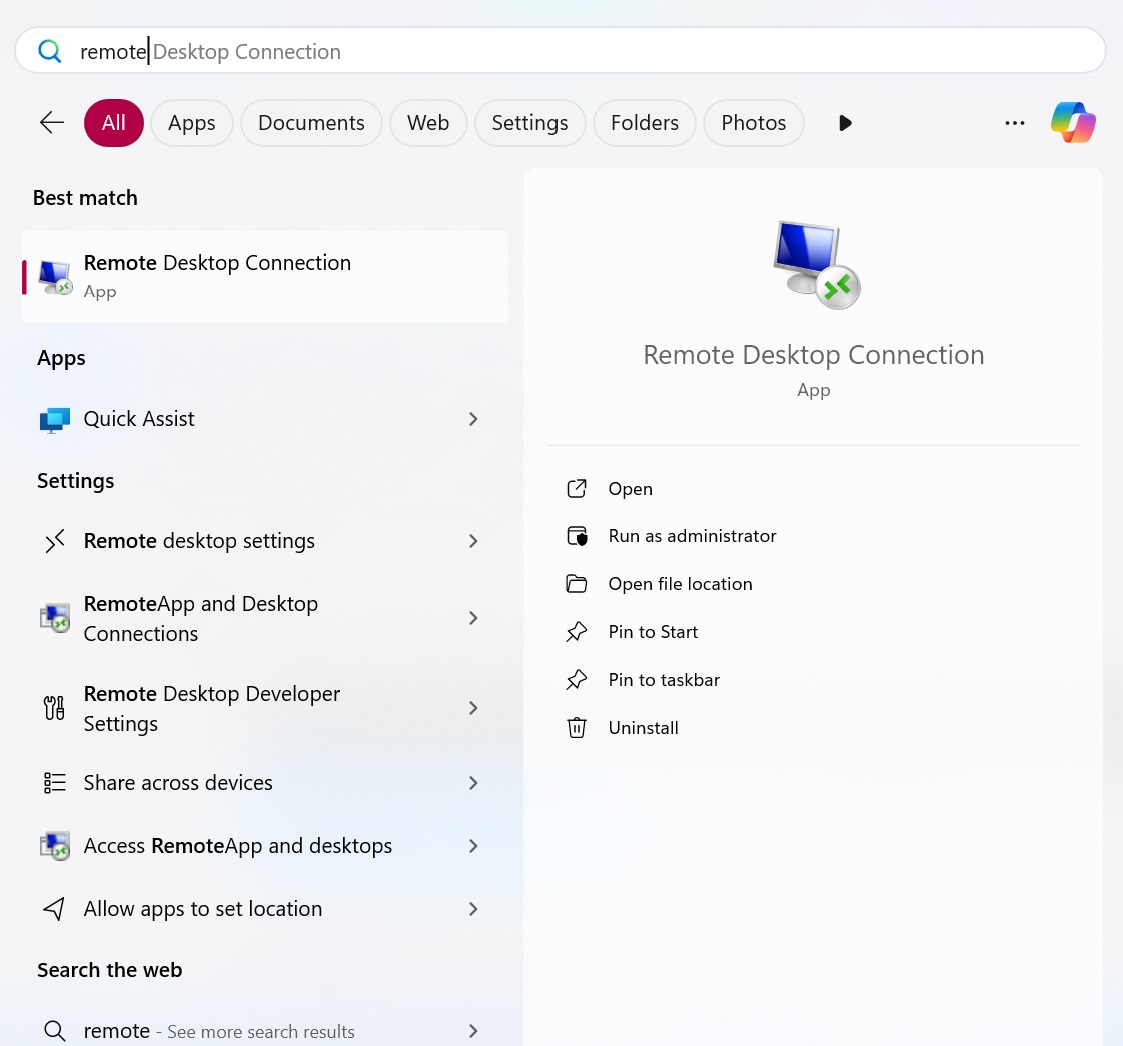 Remote Desktop Connection in Windows 11