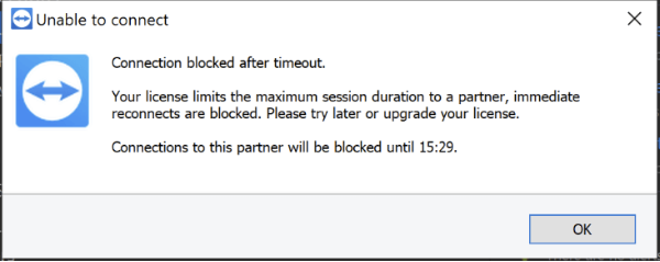 connection blocked after timeout teamviewer
