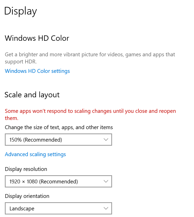 display settings