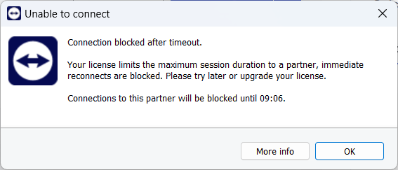 TeamViewer Connection blocked after timeout.