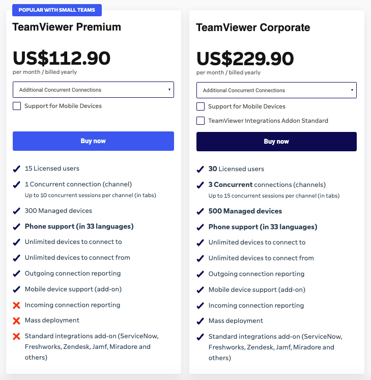 TeamViewer pricing team plan