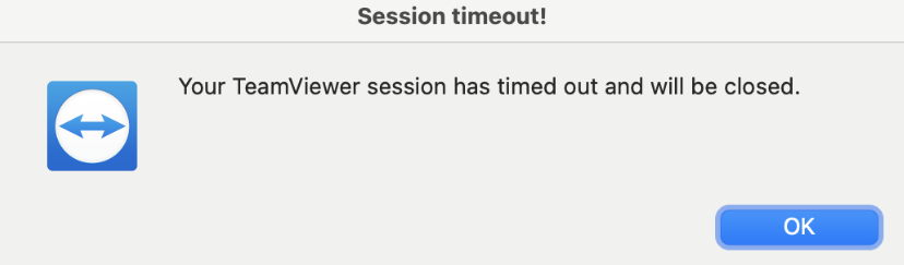 your teamviewer session has timed out and will be closed