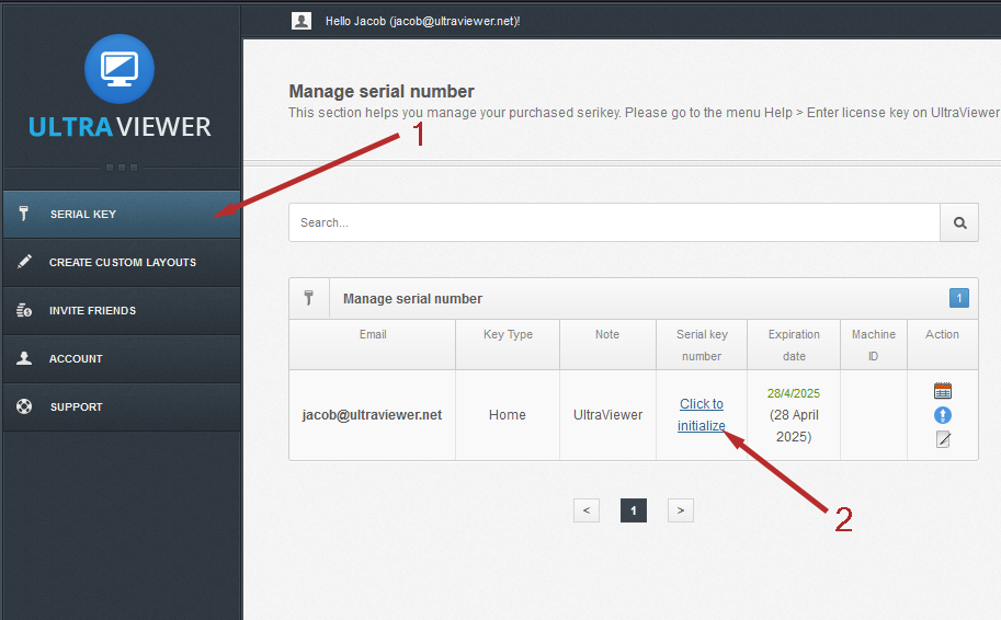 Instructions on how to enter the UltraViewer license key after purchase