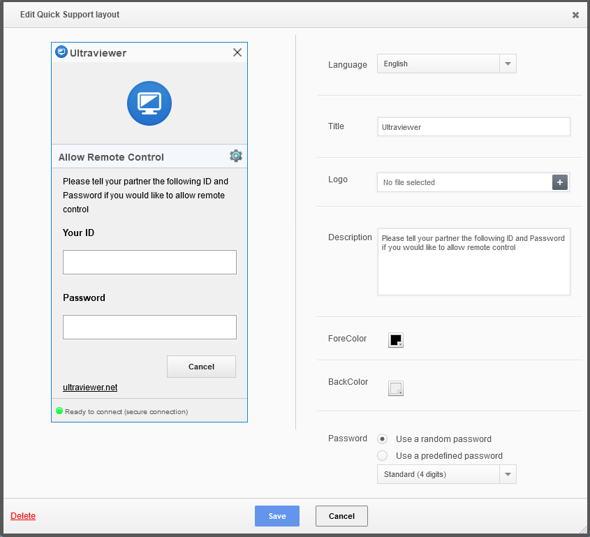 Build your own UltraViewer Quick Support layout