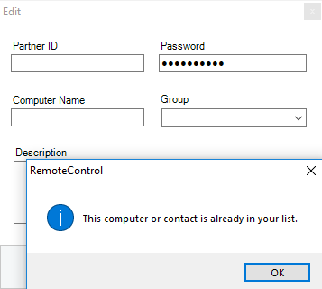 This computer or contact is already in your list