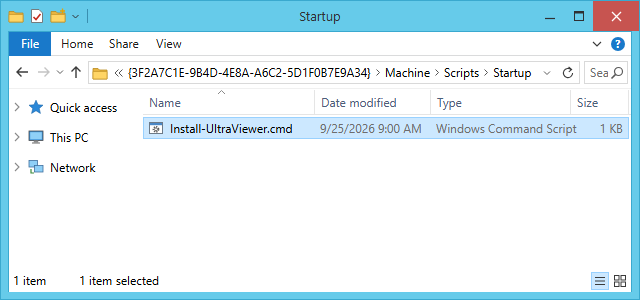 Install-UltraViewer.cmd copied into the Startup scripts folder of the GPO in SYSVOL