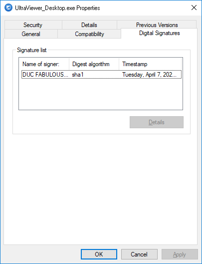 UltraViewer Digital Signature