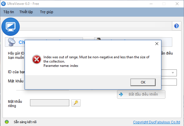 Lỗi Index was out of range