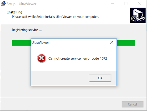 Lỗi cannot create service, error code 1072 khi cài UltraViewer