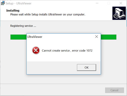 Cannot start service. Ultra viewer. Driver installation failed[Error code : 1072]. OPENPUFF. Translate service Error.