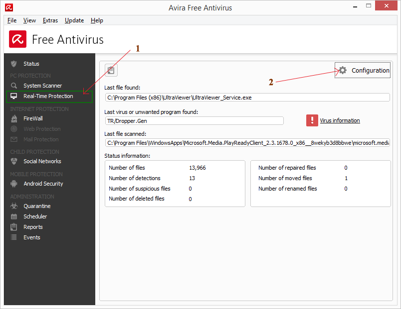 Avira Real-Time Protection Configuration