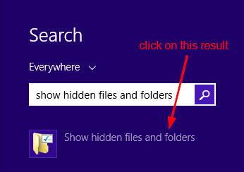 Tìm Show hidden files and folder