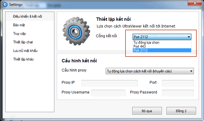 Chỉnh port thành 2112 trên UltraViewer