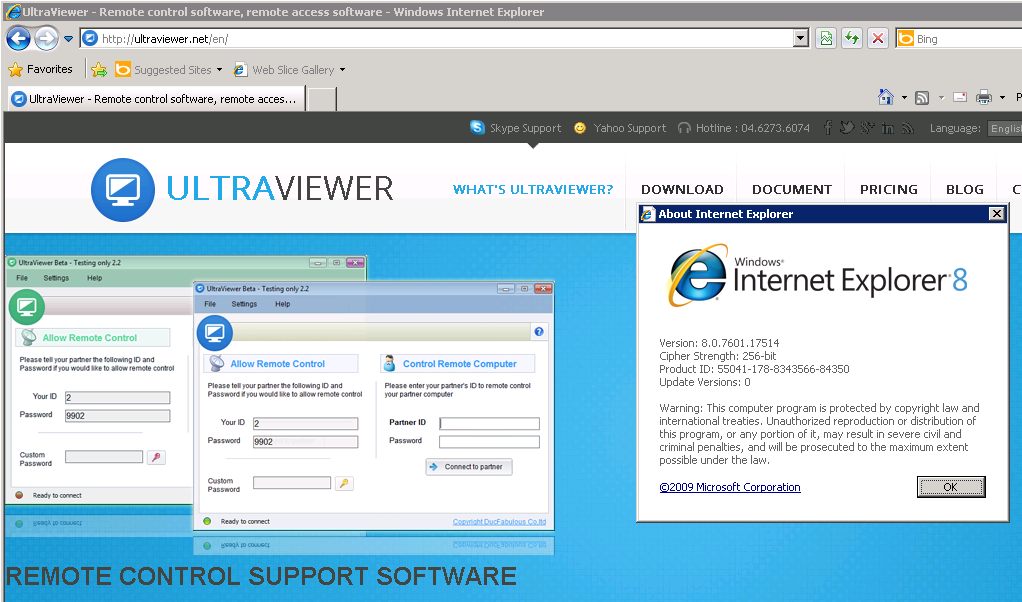 Truy cập vào website ultraviewer.net bằng trình duyệt IE8 bị lỗi
