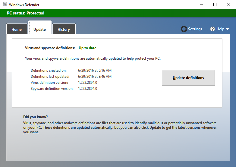 Cập nhật phiên bản mới nhất của Window Defender